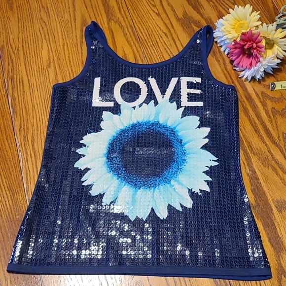 Justice LOVE Sequined Tank Top - Girl's 16 - Picture 2 of 6